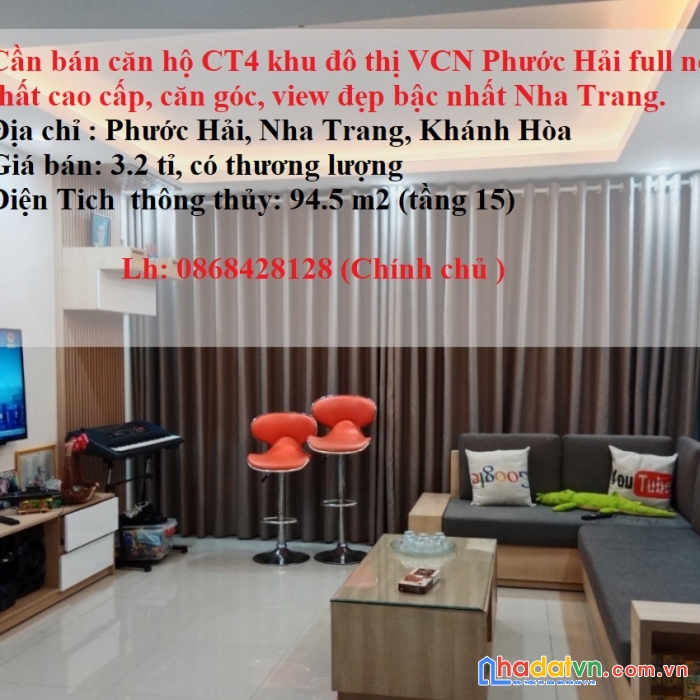 Cần bán căn hộ ct4 khu đô thị vcn phước hải full nội thất cao cấp, căn góc, view đẹp bậc nhất nha