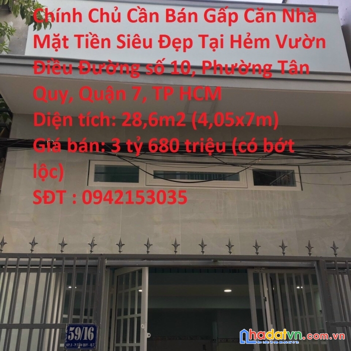 Chính chủ cần bán gấp căn nhà mặt tiền siêu đẹp tại quận 7, tp hồ chí minh