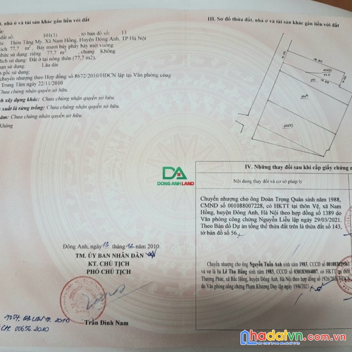 Bán đất nam hồng đông anh _tằng my giá rẻ diện tích 78m2