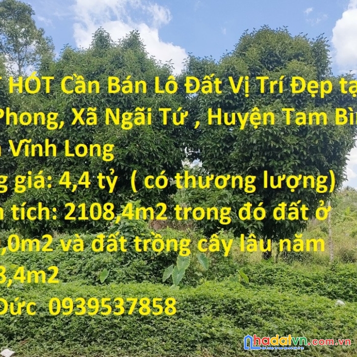 Hót hót cần bán lô đất vị trí đẹp tại huyện tam bình, tỉnh vĩnh long