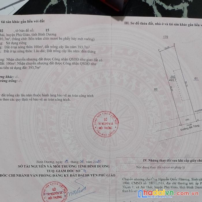 Cần tiền bán gấp lô đất 500m2 - phú giáo - bình dương