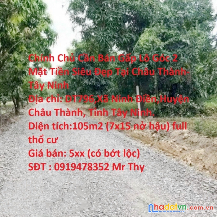 Chính chủ cần bán gấp lô góc 2 mặt tiền siêu đẹp tại châu thành-tây ninh