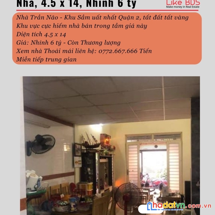 Nhà trần não, q.2, ô tô vào nhà, 4.5 x 14, nhỉnh 6 tỷ