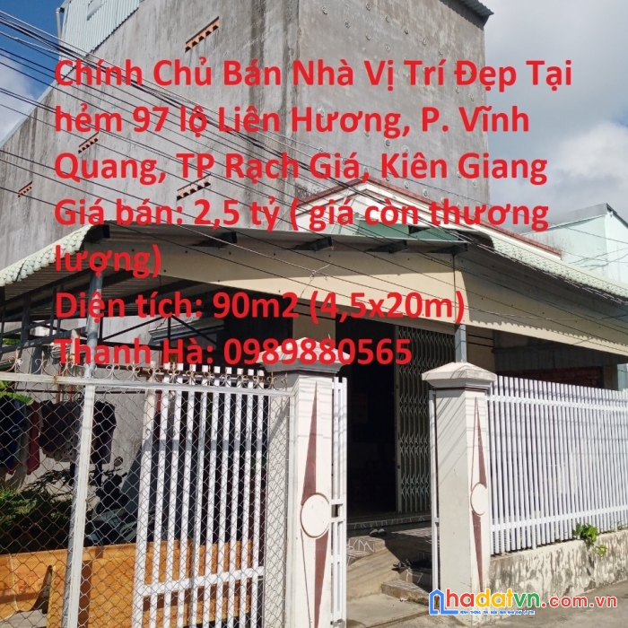 Chính chủ bán nhà vị trí đẹp tại phường vĩnh quang, rạch giá, kiên giang
