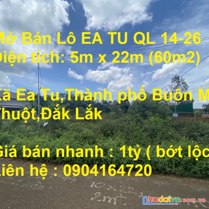 Mở bán lô ea tu ql 14-26 buôn ma thuột,đắk lắk