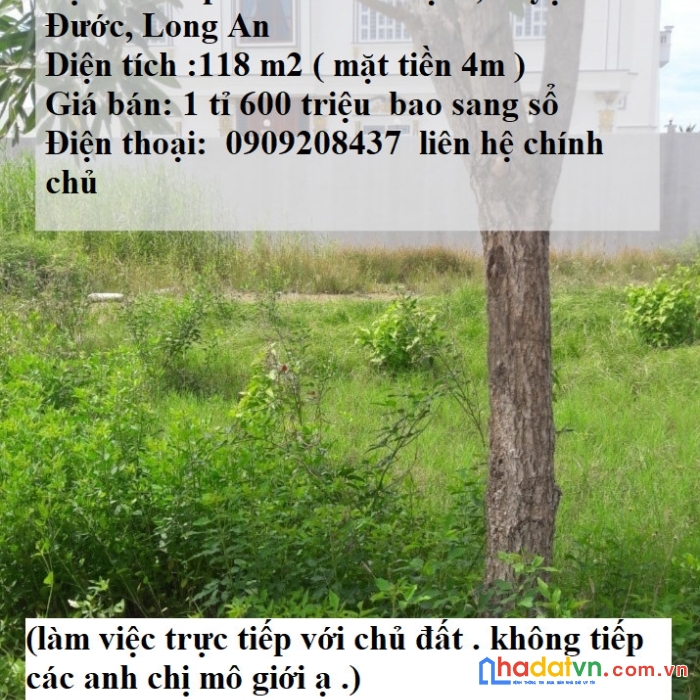 Bán đất chính chủ 118m2, tân trạch,huyện cần đước, long an