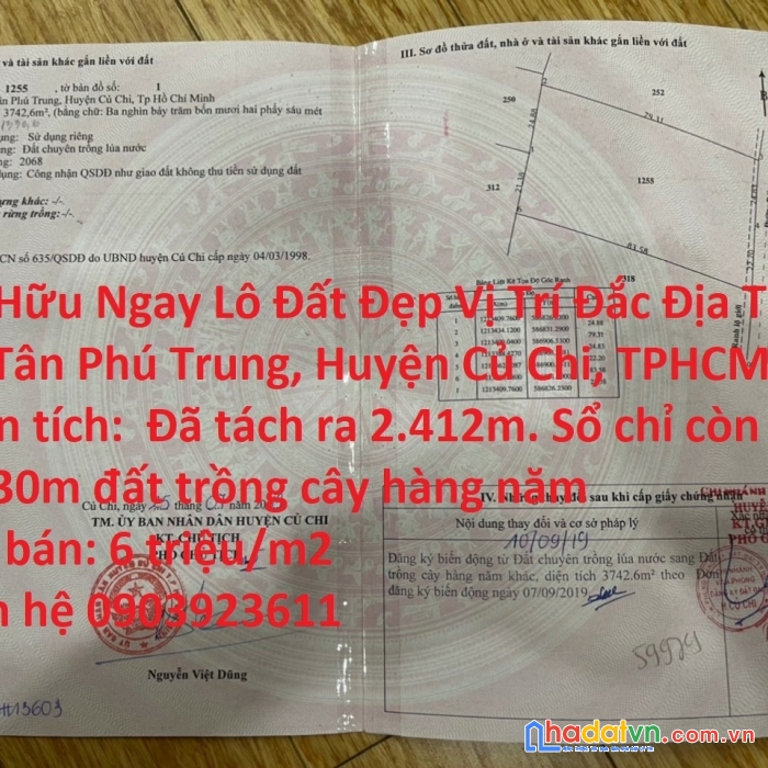 Sở hữu ngay lô đất đẹp vị trí đắc địa tại xã tân phú trung, huyện củ chi, tphcm