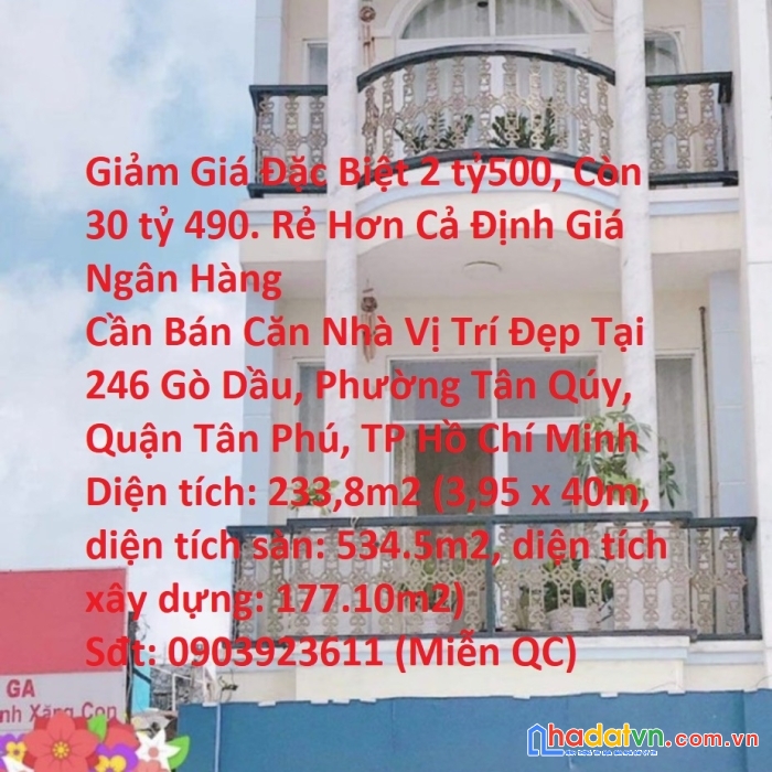 Cần bán căn nhà vị trí đẹp tại 246 gò dầu, phường tân qúy, quận tân phú, tp hồ chí minh