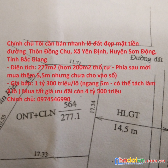 Chính chủ tôi cần bán nhanh lô đất đẹp mặt tiền đường huyện sơn động tỉnh bắc giang