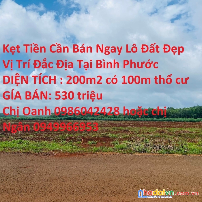 Kẹt tiền cần bán ngay lô đất đẹp vị trí đắc địa tại bình phước