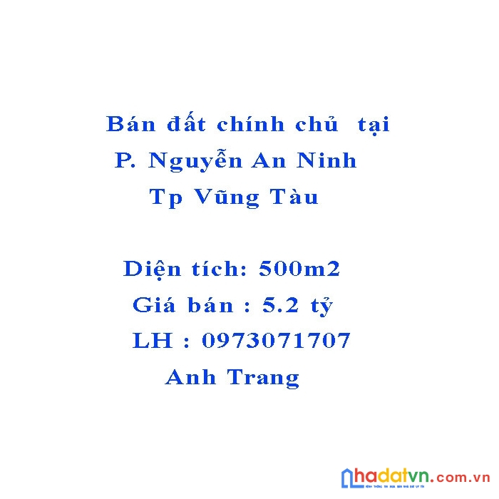 Bán đất chính chủ 500m2 tại phường nguyễn an ninh, tp vũng tàu