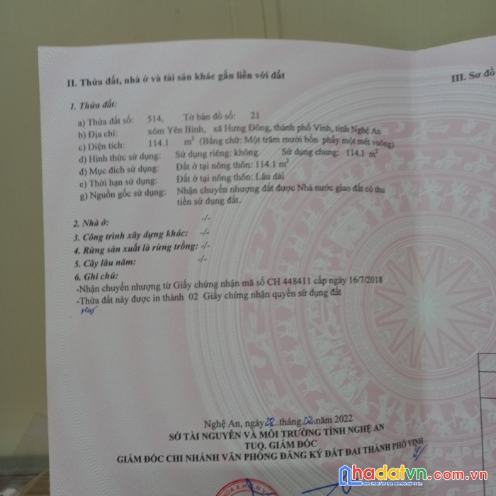 Chính chủ cần  bán gấp lô đất 2 mặt tiền tại: thành phố vinh, tỉnh nghệ an