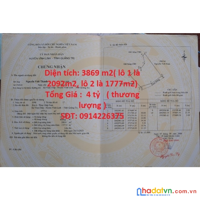 Hot hot cần bán gấp 2 lô đất liền kề vị trí đẹp tại xã vĩnh chấp, huyện vĩnh linh, tỉnh quảng trị