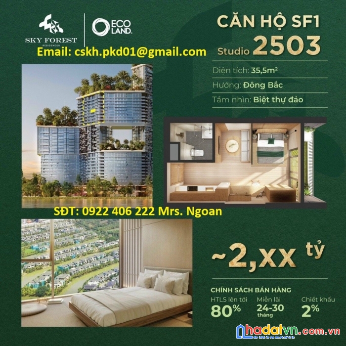 Căn studio sf12503 duy nhất trên bảng hàng tòa sf1. giá 2083 tỷ