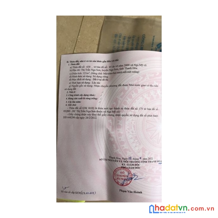Chính chủ cần bán đất tại thị trấn nga sơn – nga sơn – thanh hoá .