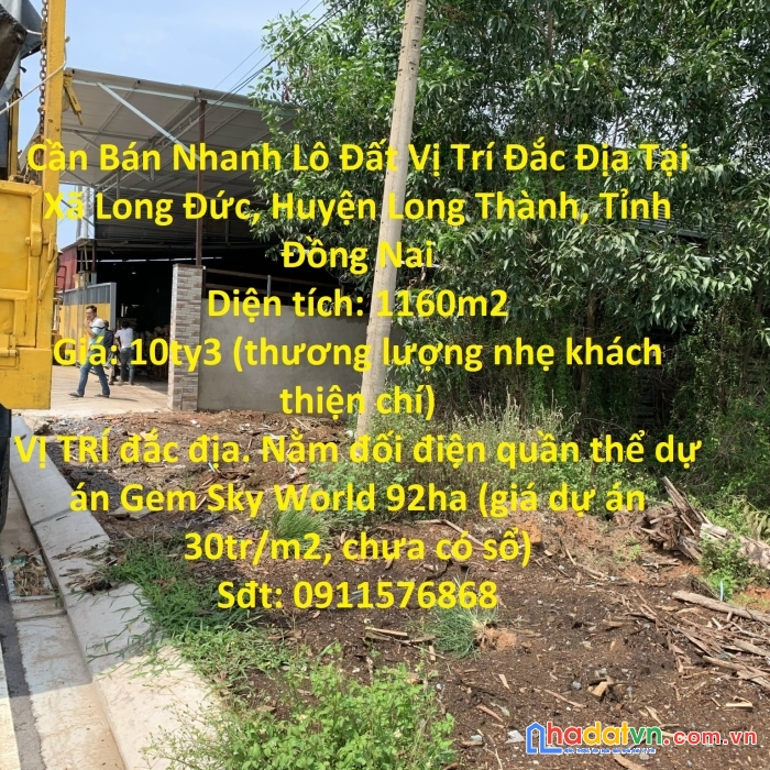 Cần bán nhanh lô đất vị trí đắc địa tại long thành, đồng nai