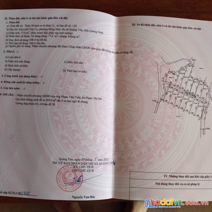 Chính chủ cần bán lô đất tại khu phố trại cọ - phường đông mai – thị xã quảng yên – tỉnh quảng ninh