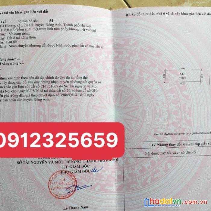 Chính chủ cần bán lô đất đẹp huyện đông anh - tp hà nội.