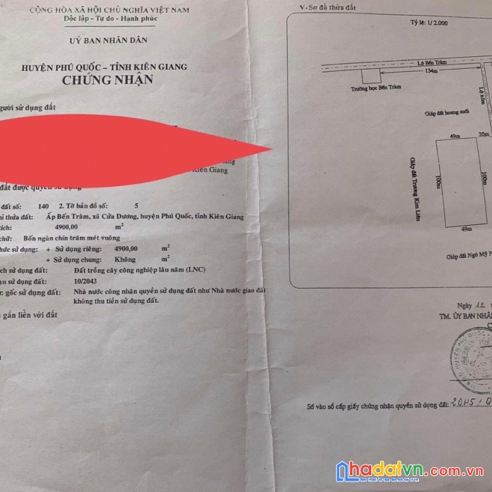 Chính chủ gửi bán 4900m2 đất bến tràm, cửa dương, phú quốc