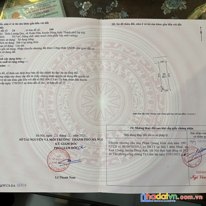 Bán đất lương quy xuân nộn – 59.7m2 – ngõ thông ô tô