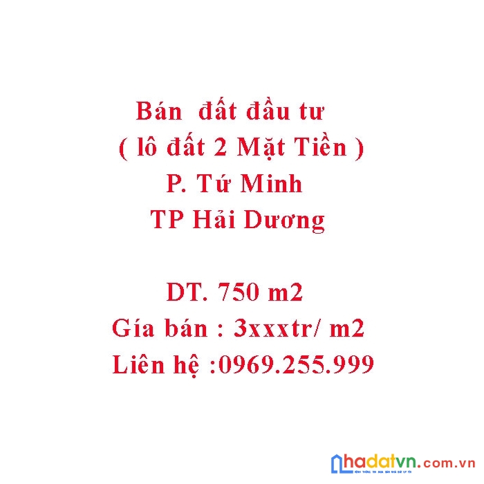 Bán  đất đầu tư ( lô đất 2 mặt tiền )  khu đô thị trường thịnh , phường tứ minh - tp hải dương