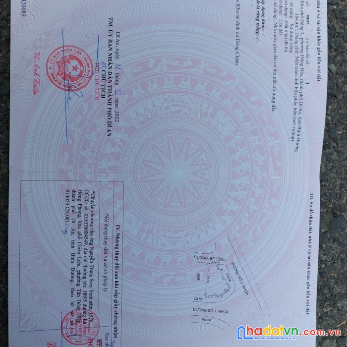 Bán 104m2 đất thổ cư 3 mặt tiền phường đông hòa, dĩ an,bình dương.