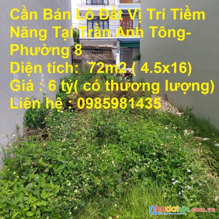 Cần bán lô đất vị trí tiềm năng tại trần anh tông- phường 8