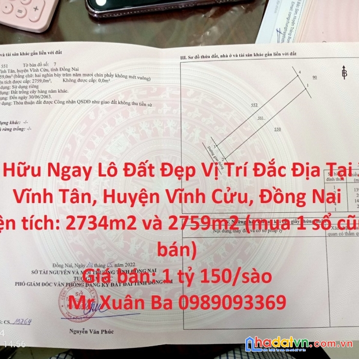 Sở hữu ngay lô đất đẹp vị trí đắc địa tại xã vĩnh tân, huyện vĩnh cửu, đồng nai