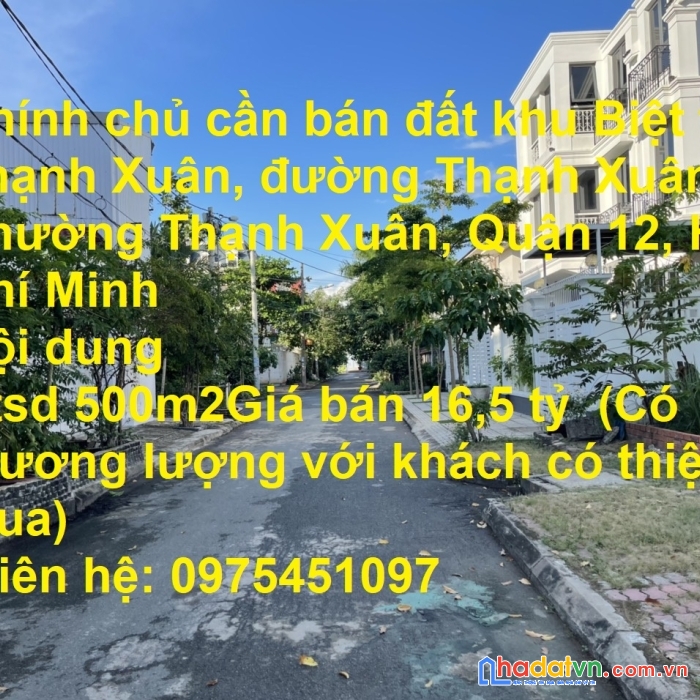 Chính chủ cần bán đất khu biệt thự thạnh xuân, đường thạnh xuân 21, phường thạnh xuân, quận 12, hồ