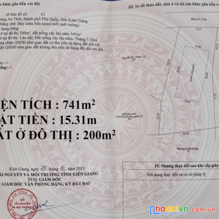 Chính chủ gửi bán 741m2 đất khu phố 2, an thới, phú quốc