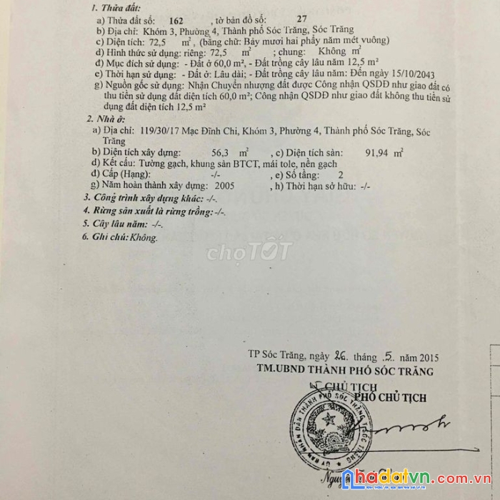 Cần bán nhà đẹp hẻm rộng dọn vào ở ngay tại 119/30/17, đường mạc đĩnh chi, phường 4, thành phố sóc