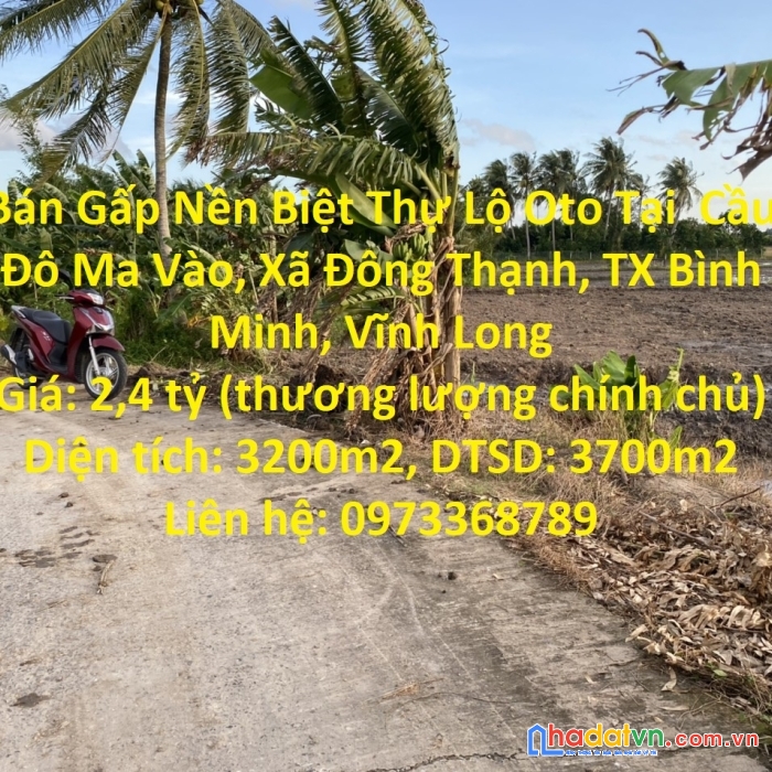 Bán gấp nền biệt thự lộ oto tại tx bình minh, vĩnh long