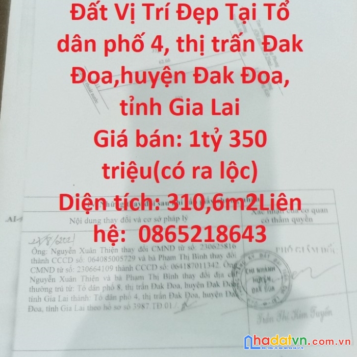 Chính chủ cần bán lô đất vị trí đẹp tại huyện đak đoa, tỉnh gia lai