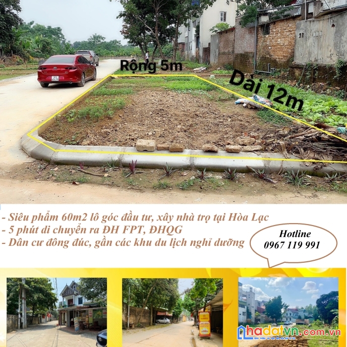 Em bán lô góc 60m2 đất thổ cư ngay gần đại học fpt