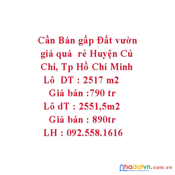 Cần bán gấp đất vườn giá quá  rẻ huyện củ chi, tp hồ chí minh