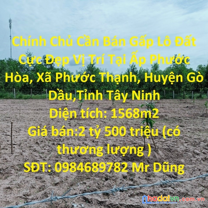 Chính chủ cần bán gấp lô đất cực đẹp vị trí tại gò dầu-tây ninh