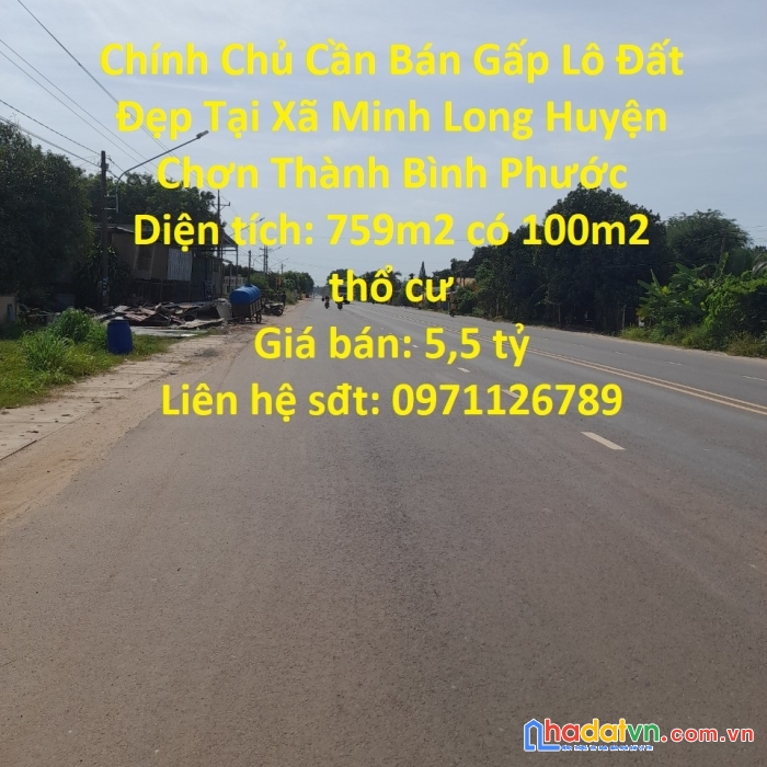 Chính chủ cần bán gấp lô đất đẹp tại xã minh long huyện chơn thành bình phước