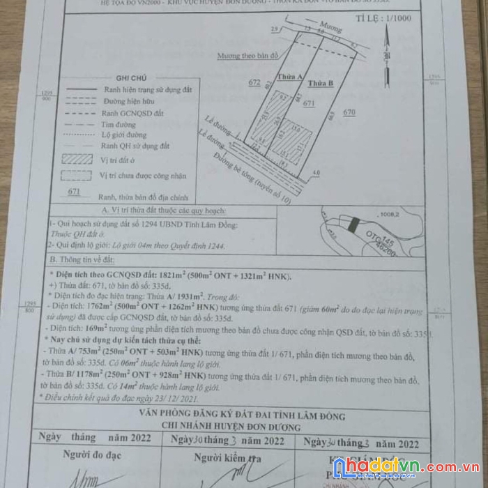 Bán đất(12x60- 250m2 thổ cư)  trung tâm ka đơn, đơn dương, lâm đồng