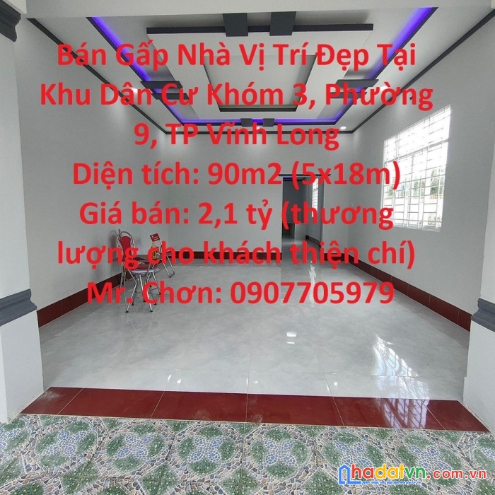 Bán gấp nhà vị trí đẹp tại khu dân cư khóm 3, phường 9, tp vĩnh long