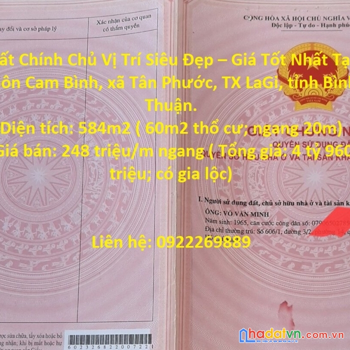 Đất chính chủ vị trí siêu đẹp – giá tốt nhất tại tân phước, lagi