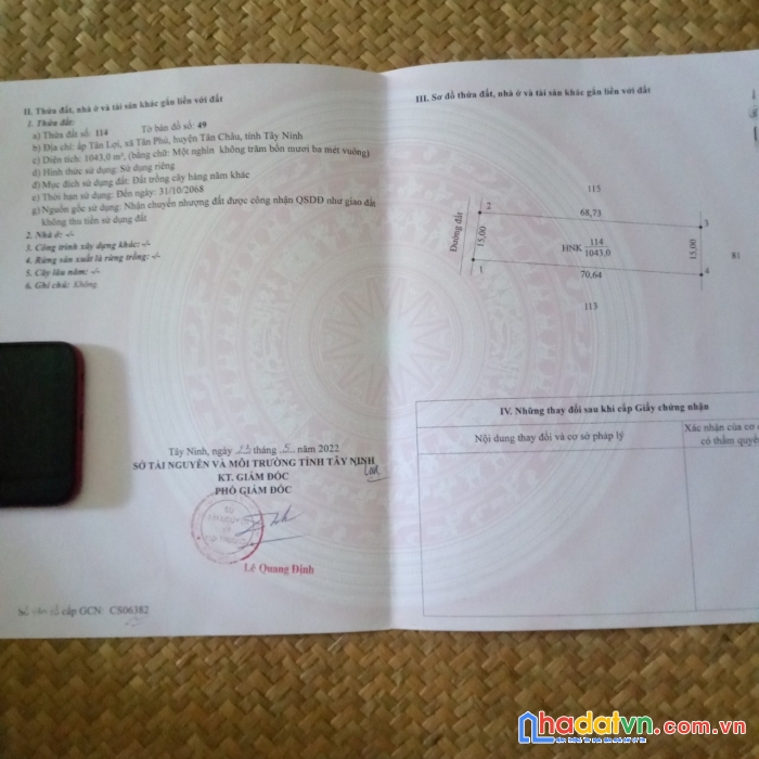 Bán lô đất 1000m2,  ngang 15 đường rộng xe hơi vi vu.