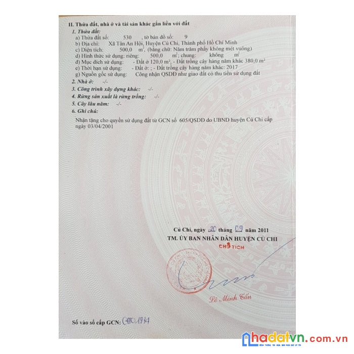 Bán đất ở thổ cư 500m² tại đường nguyễn văn khạ, xã tân thông hội, huyện củ chi, tp. hồ chí minh