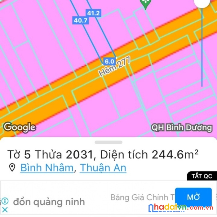 Cần tiền bán gấp lô đất 244m2(có 100m thổ cư)đường bình nhâm 24