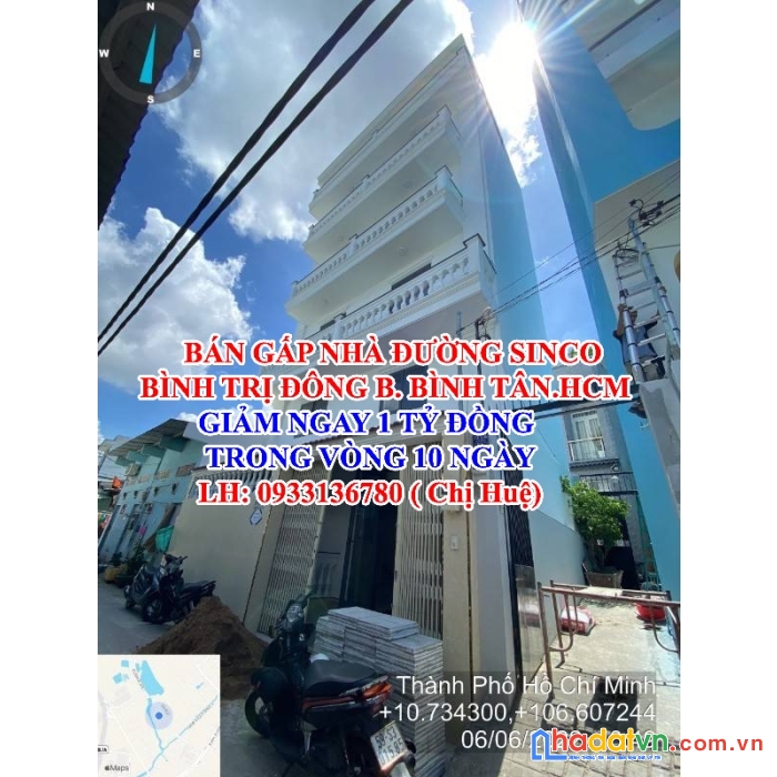 Cc  bán gấp căn nhà đường sinco, phường bình trị đông b , quận bình tân,
7 tỷ 600 triệu