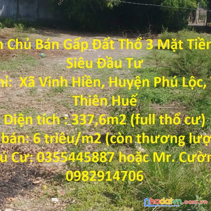 Chính chủ bán gấp đất thổ 3 mặt tiền, giá siêu đầu tư