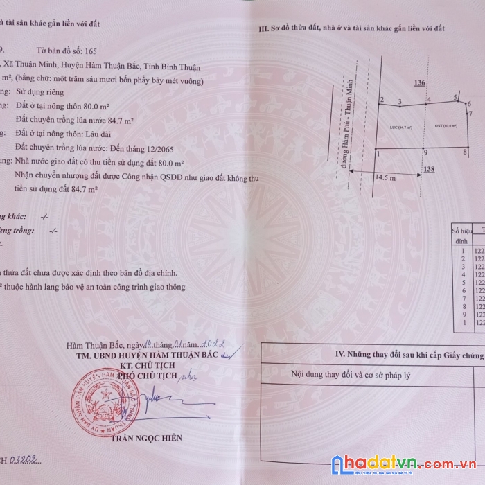 Cần bán đất thổ cư 164m2 - mặt tiền đường nhựa xã thuận minh giá 700tr