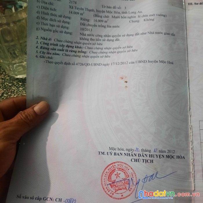 Bán đất ruộng lên thổ cư tại ấp gò ớt, xã tuyên thạnh, thị xã kiến tường, tỉnh long an.