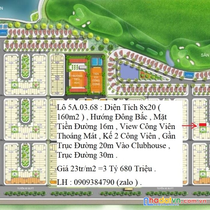 Đất nền kn para gurs 6x20 ( 120 ) , mt 16m , tây bắc , view golf  , liền kề trục đường 30m , gần