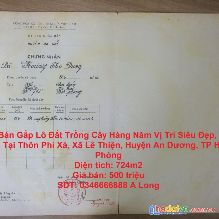 Cần bán gấp lô đất trồng cây hàng năm vị trí siêu đẹp, siêu rẻ tại an dương -tp hải phòng