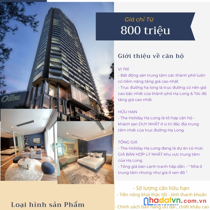Bán căn hộ nghỉ dưỡng the holiday chỉ từ 800 triệu, trung tâm khu du lịch bãi cháy.